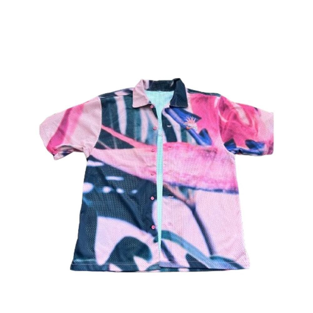 Nike Men's Pink & Black Hawaiian Dri-Fit Short Sleeves Button Down Shirt Size M